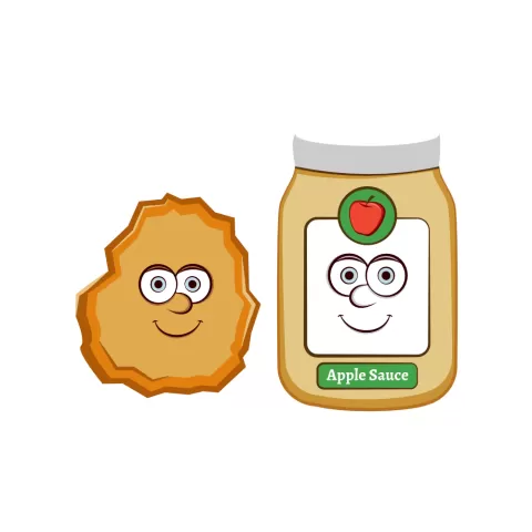 Olly Jolly eCard. Illustration a potato pancake and a jar of applesauce with cartoon faces.